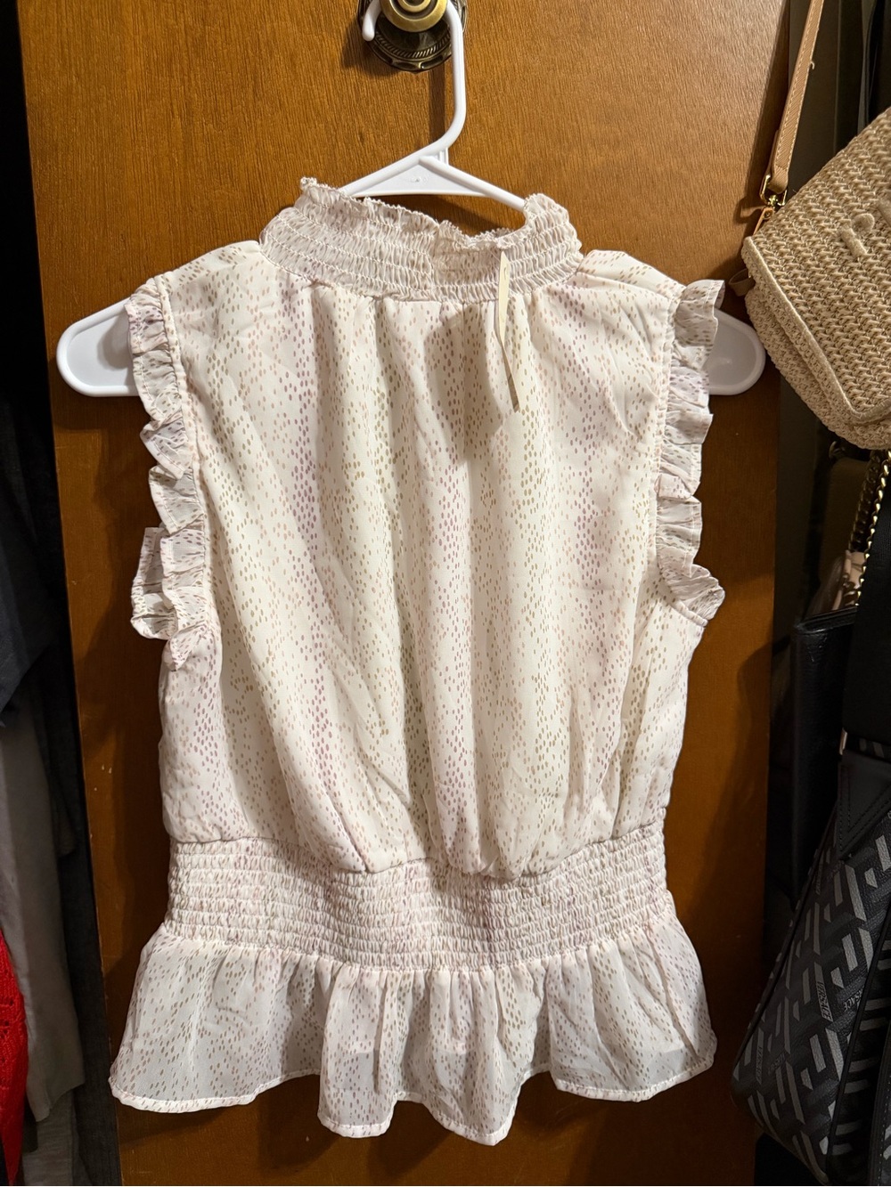 Cream Pink Dot Ruffle Waist Dress